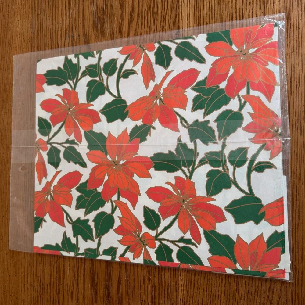 Vintage 1983 Current Poinsettias Christmas Gift Wrap Set